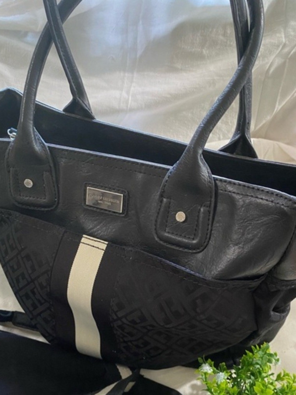Tommy Hilfiger Black Tote with White Stripe Detail YOUR GETTING BOTH BAGS - Picture 3 of 10